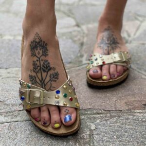 Birkenstock Madrid Personalizzate Base Oro, Borchie Multicolor
