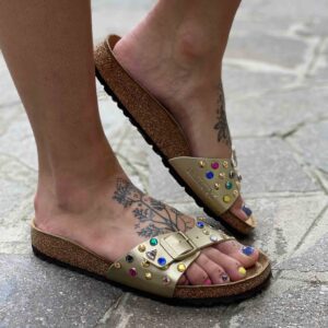 Birkenstock Madrid Personalizzate Base Oro, Borchie Multicolor