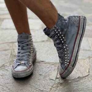 Converse All Star Personalizzate Grigio con Borchie - Vintage Edition Vol 2