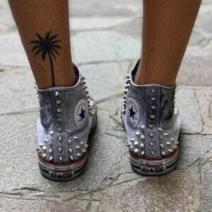 Converse All Star Personalizzate Grigio con Borchie - Vintage Edition Vol 2