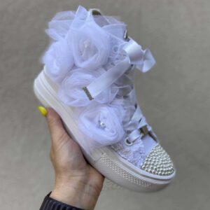 Converse All Star Personalizzate Move Platform Sposa Rose, Pizzo, Perle
