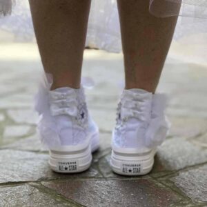 Converse All Star Personalizzate Move Platform Sposa Rose, Pizzo, Perle