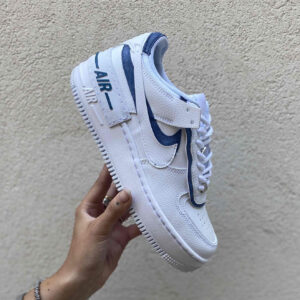 Nike Air Force 1 Shadow Custom Doppio Swoosh Azzurro e Rosso Cucito A Mano