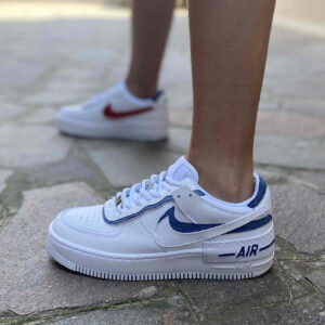 Nike Air Force 1 Shadow Custom Doppio Swoosh Azzurro e Rosso Cucito A Mano