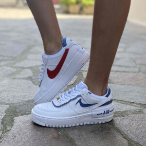 Nike Air Force 1 Shadow Custom Doppio Swoosh Azzurro e Rosso Cucito A Mano