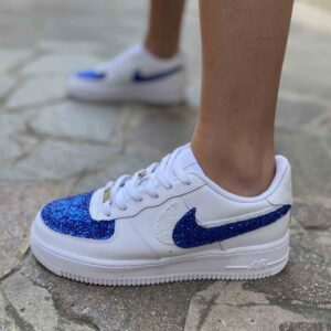 Nike Air Force One Custom Doppio Swoosh Glitter Bianco e Azzurro