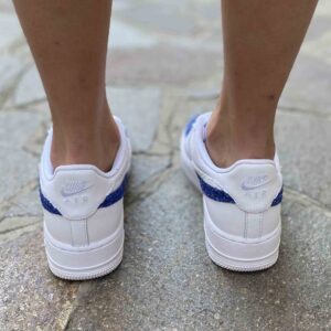 Nike Air Force One Custom Doppio Swoosh Glitter Bianco e Azzurro