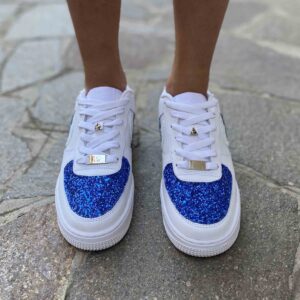 Nike Air Force One Custom Doppio Swoosh Glitter Bianco e Azzurro