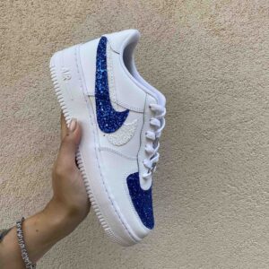 Nike Air Force One Custom Doppio Swoosh Glitter Bianco e Azzurro