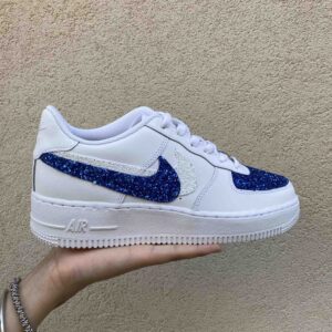 Nike Air Force One Custom Doppio Swoosh Glitter Bianco e Azzurro