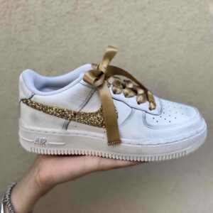 Nike Air Force One Custom Sporcatura Vintage Swoosh Carta Cioccolatino Oro