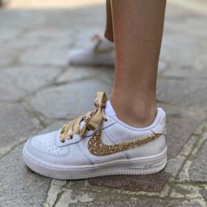 Nike Air Force One Custom Sporcatura Vintage Swoosh Carta Cioccolatino Oro