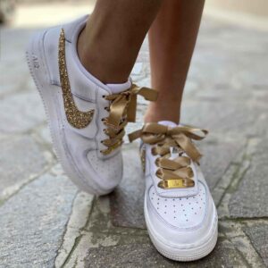 Nike Air Force One Custom Sporcatura Vintage Swoosh Carta Cioccolatino Oro