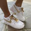 Nike Air Force One Custom Sporcatura Vintage Swoosh Carta Cioccolatino Oro
