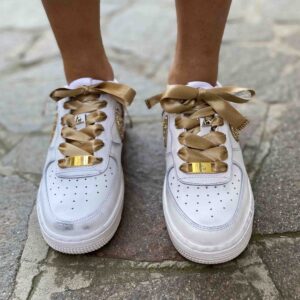 Nike Air Force One Custom Sporcatura Vintage Swoosh Carta Cioccolatino Oro
