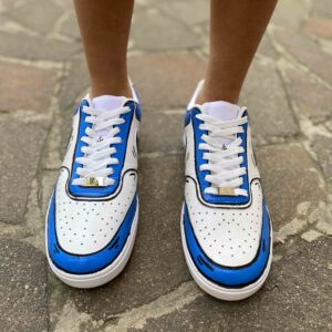 Nike Court Vision Custom Cartoon Dipinte A Mano Blu, Bianco e Nero