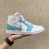 Nike Jordan 1 Custom Cucita Mano doppio Swoosh Bianco e Verde Acqua Marina