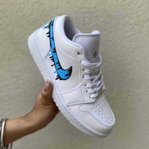 Nike Jordan 1 Custom Low Dipinta a Mano Gocce Cadenti Azzurro e Nero