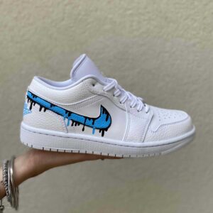 Nike Jordan 1 Custom Low Dipinta a Mano Gocce Cadenti Azzurro e Nero