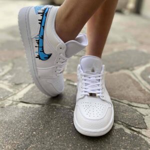 Nike Jordan 1 Custom Low Dipinta a Mano Gocce Cadenti Azzurro e Nero