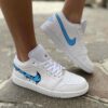 Nike Jordan 1 Custom Low Dipinta a Mano Gocce Cadenti Azzurro e Nero
