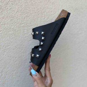 Birkenstock Arizona Personalizzate Base Nera Borchie Quadrate