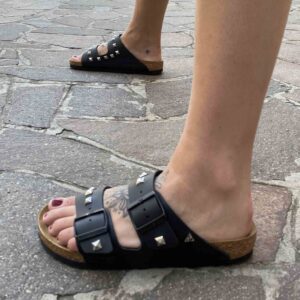 Birkenstock Arizona Personalizzate Base Nera Borchie Quadrate