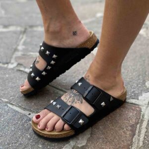 Birkenstock Arizona Personalizzate Base Nera Borchie Quadrate