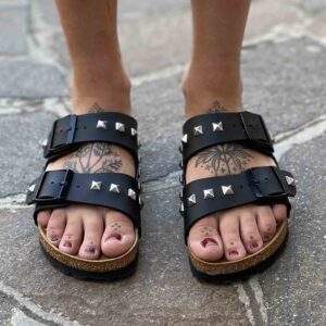 Birkenstock Arizona Personalizzate Base Nera Borchie Quadrate