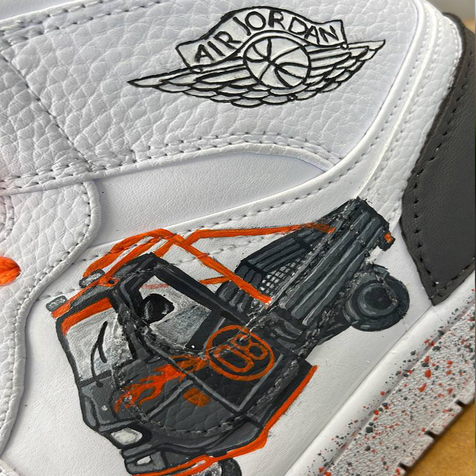 Nike Jordan 1 Custom Dipinte a Mano Ape Cross lacci Arancio Fluo