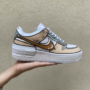 Nike Air Force 1 Shadow Custom Cartoon Verde pastello, Beige, Doppio Swoosh Bianco e Marrone