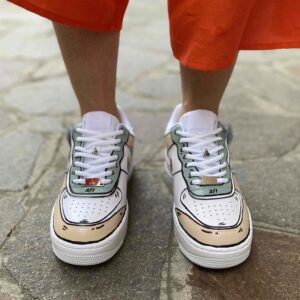 Nike Air Force 1 Shadow Custom Cartoon Verde pastello, Beige, Doppio Swoosh Bianco e Marrone