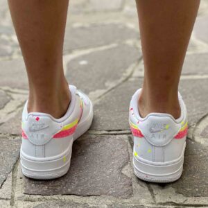 Nike Air Force One Custom Doppio Swoosh Glitter e Sporcatura Giallo Fluo e Fucsia