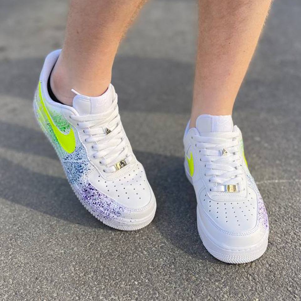 Nike Air Force One Custom Splash Swoosh Giallo Fluo