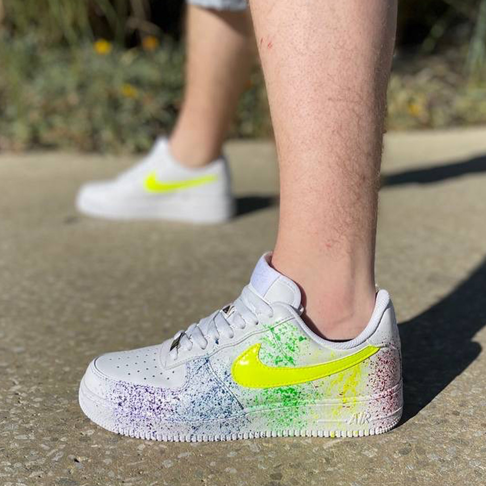 Nike Air Force One Custom Splash Swoosh Giallo Fluo
