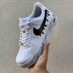 Nike Air Force One Custom Swoosh Goccia e Sporcatura Argento e Nera