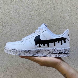 Nike Air Force One Custom Swoosh Goccia e Sporcatura Argento e Nera