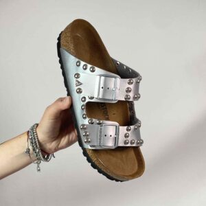 Birkenstock Arizona Personalizzate Base Argento Borchie Argento