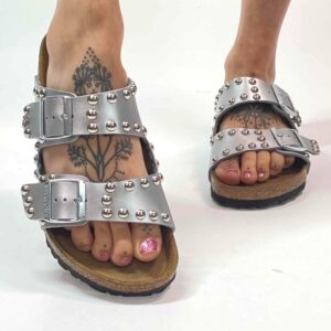 Birkenstock Arizona Personalizzate Base Argento Borchie Argento