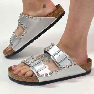 Birkenstock Arizona Personalizzate Base Argento Borchie Argento