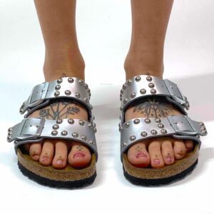 Birkenstock Arizona Personalizzate Base Argento Borchie Argento