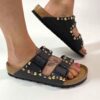 Birkenstock Arizona Personalizzate Base Nera Borchie a Cono Basso Oro e Argento