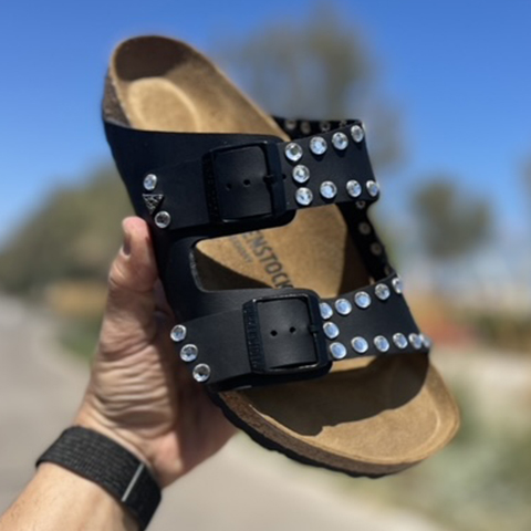 Birkenstock Arizona Personalizzate Base Nera Strass