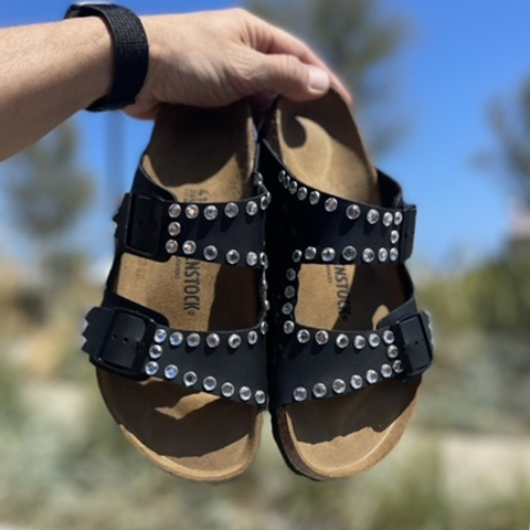 Birkenstock Arizona Personalizzate Base Nera Strass