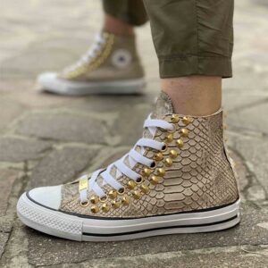 Converse All Star Custom Squamato Beige Borchie LLab Scarpe Custom