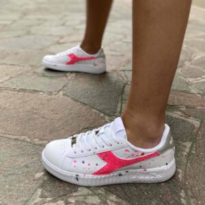 Diadora Personalizzate Game Step Logo Glitter Fucsia e sporcatura Argento e Rosa