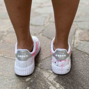 Diadora Personalizzate Game Step Logo Glitter Fucsia e sporcatura Argento e Rosa