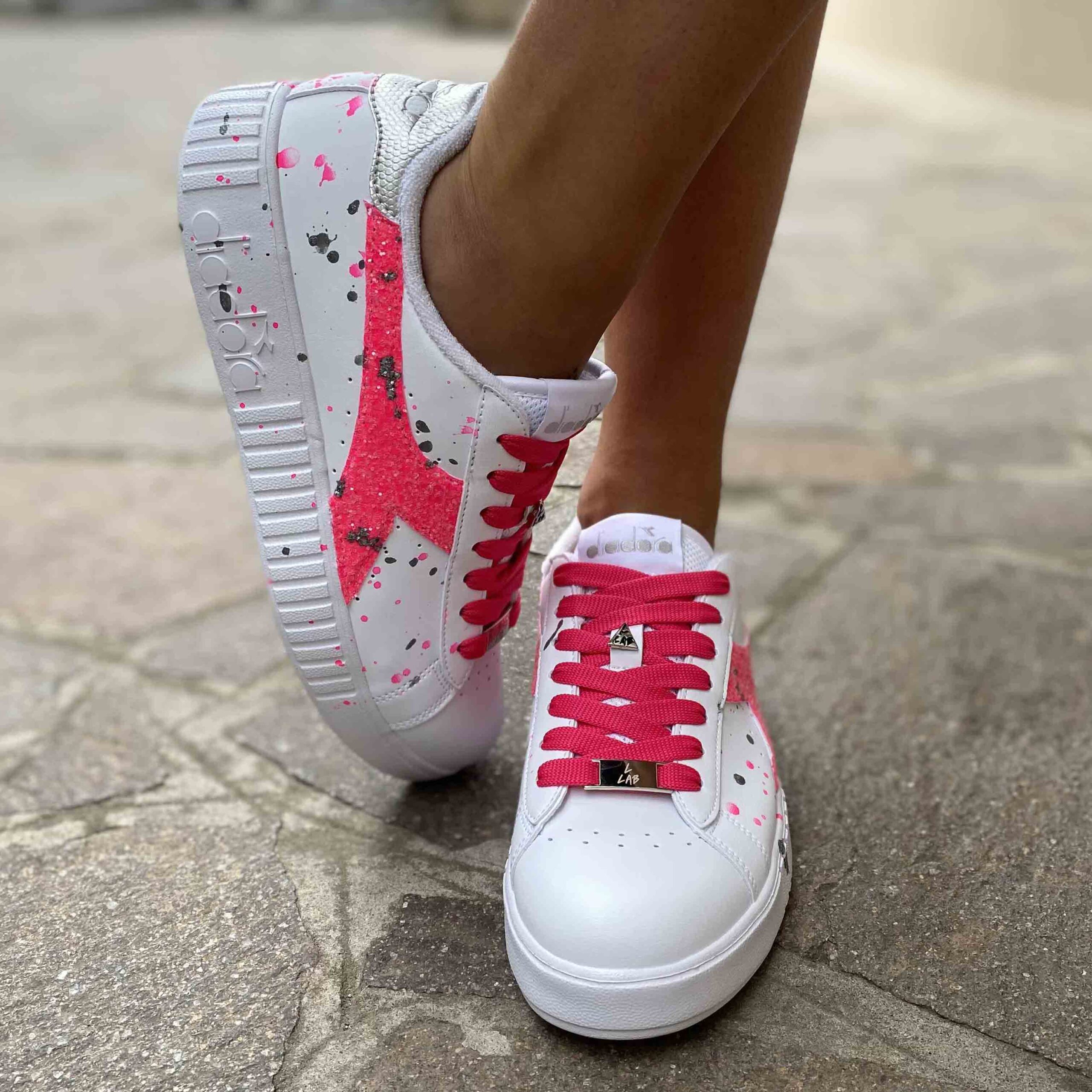 Diadora Custom Game Step Logo e Lacci Fucsia LLab scarpe custom