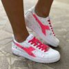 Diadora Personalizzate Game Step Logo Glitter Fucsia e sporcatura Argento e Rosa e Lacci Fucsia
