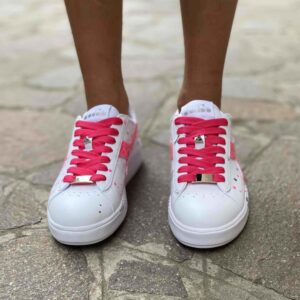 Diadora Personalizzate Game Step Logo Glitter Fucsia e sporcatura Argento e Rosa e Lacci Fucsia